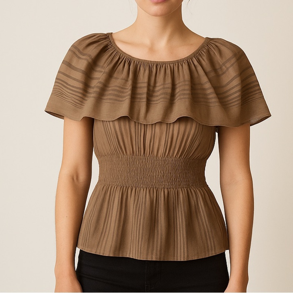 BCBGMAXAZRIA Beige Stripe Open Back Top XS - Picture 9 of 9